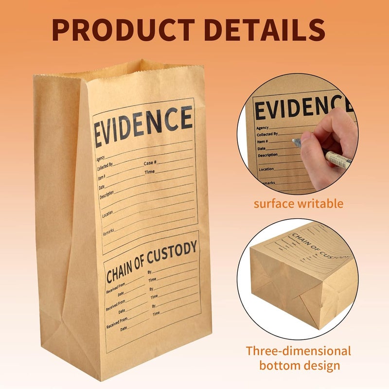 WANGDEFA 25 Pack Paper Evidence Bags 9.45 * 5 * 3 inch Crime Scene Paper Evidence Bag for Receipts (25) - Image 3